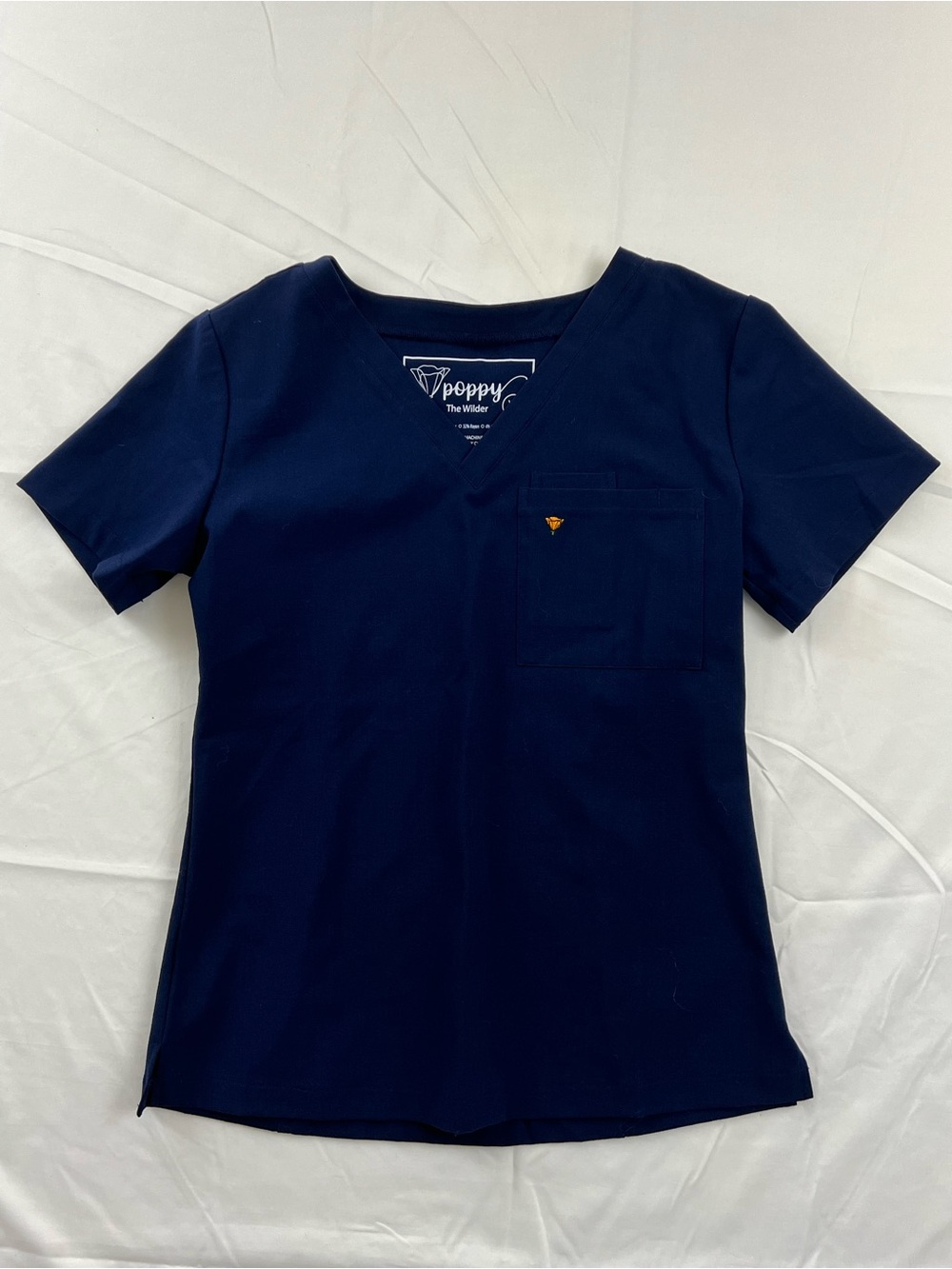 Poppy The Wilder Scrub V-neck Top, Navy Blue,  Size XS Short Sleeve